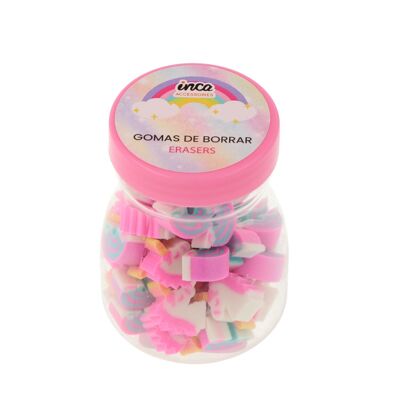 Set of 40 mini erasers in a plastic bottle