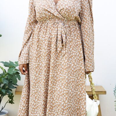 Robe Maxi Imprimée Cachemire Flwoy de Grande Taille-Beige