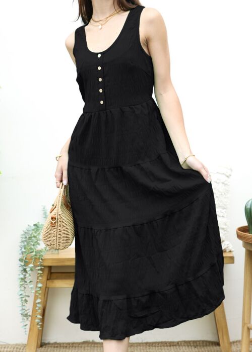 Textured Scoop Neck Dress-Black