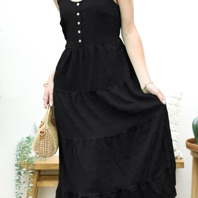 Strukturiertes Kleid mit U-Ausschnitt – Schwarz