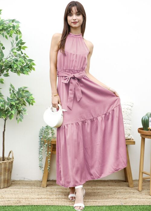 Halter Neck Classic Maxi Dress-Pink