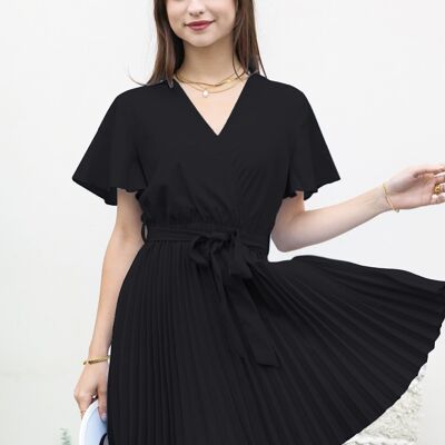Klassisches, einfarbiges, plissiertes Kleid in Schwarz