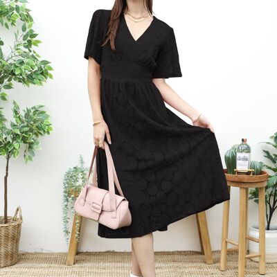 Floral Lace Midi Dress-Black
