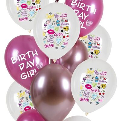 Ballons Anniversaire Girly 33cm - 12 pièces