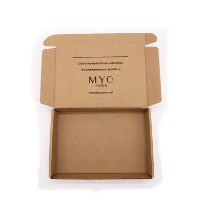 Caja de envío con el logo de MYC-Paris