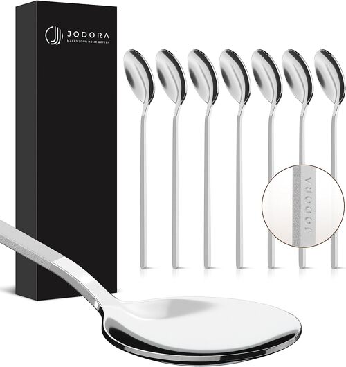 JODORA Design Kaffeelöffel 13,5cm - 6 Dessertlöffel silber matt - Hochwertige Teelöffel spülmaschinenfest - Stabile kleine Löffel aus rostfreien Edelstahl
