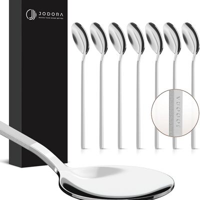 Cucharas de café de diseño JODORA 13,5 cm - 6 cucharas de postre plata mate - cucharillas de café de alta calidad aptas para lavavajillas - cucharas pequeñas resistentes de acero inoxidable