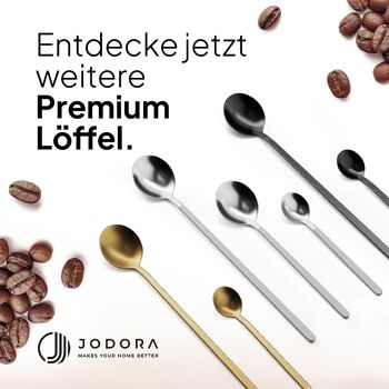 Cuillères à café design JODORA 13,5 cm - 6 cuillères à dessert argent mat - cuillères à café de haute qualité lavables au lave-vaisselle - petites cuillères robustes en acier inoxydable 7
