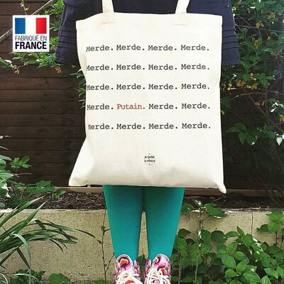Merde Putain Tote Bag (Hecho en Francia) bolsa de algodón orgánico ético verano Día de San Valentín, Pascua, regalos, decoración, primavera