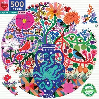 eeBoo - Round puzzle 500 pcs - Birds and Flowers
