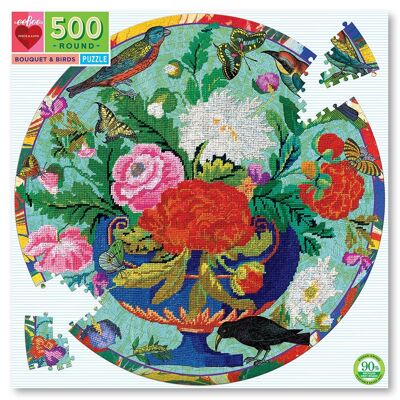 eeBoo - Round puzzle 500 pcs - Bouquet & Birds