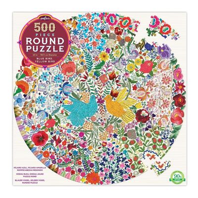 eeBoo - Round Puzzle 500 pcs - Blue Bird Yellow Bird