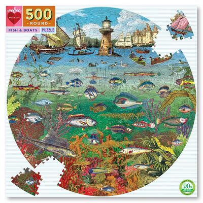 eeBoo - Round Puzzle 500 pcs - Fish and Boat