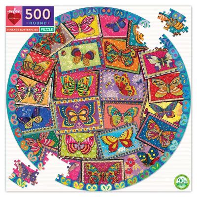 eeBoo - Round Puzzle 500 pcs - Vintage Butterflies