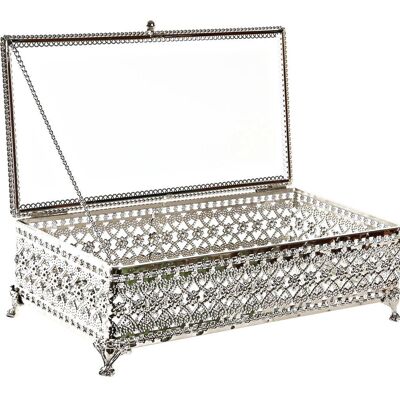 BOITE A BIJOUX METAL VERRE 25,5X12,5X7,5 ARGENT JO200023