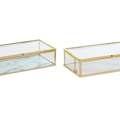 COFFRET A BIJOUX METAL VERRE 20X11X5 SIMIL MARBRE 2 ASSORTIMENTS. JO206453