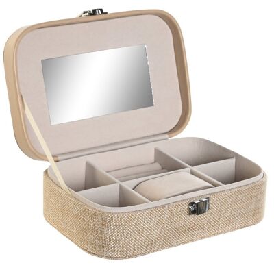 BOITE A BIJOUX POLYESTER 20.5X14X7 MIROIR 12X6.5 BEIGE JO206467