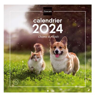 Finocam – Calendrier Images Mural 30x30 pour Noter 2024 Janvier 2024 - Décembre 2024 (12 mois) Chiens et chats Français