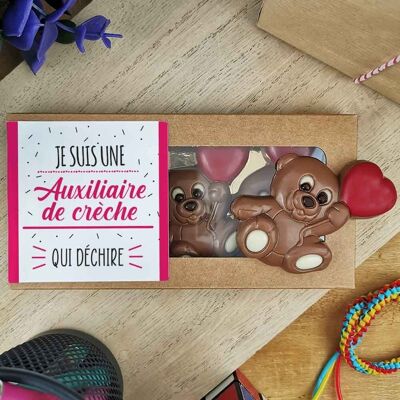 Milchschokoladen-Teddybären x3 „Ich bin ein Krippenhelfer, der rockt“ – Geschenk für den Krippenhelfer