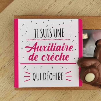 Oursons au chocolat au lait x3 "Je suis une auxiliaire de crèche qui déchire" - Cadeau pour l'Auxiliaire de crèche 5