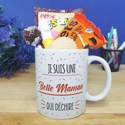 Taza de caramelos de los años 70 "Soy una hermosa madre que rockea" de la colección "Quién rockea" - regalo de suegra