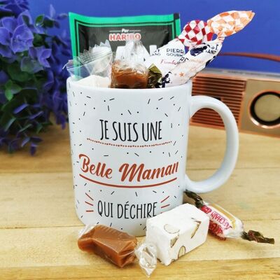 Mug bonbon années 60  "Je suis une belle maman qui déchire"