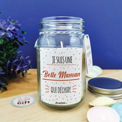 Weiße Kerze im Glas „I am a beautiful mother who rocks“ – Geschenk für die Schwiegermutter