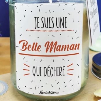 Bougie Jar blanche  "Je suis une belle maman qui déchire" - Cadeau Belle mère 5