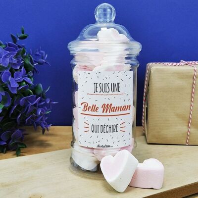 Scatola di caramelle cuori di marshmallow "Sono una bella madre che spacca" - regalo per suocera