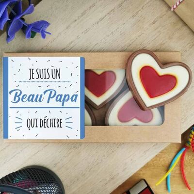 Red and white milk chocolate hearts x4 "I'm a beautiful dad who rocks" - father-in-law gift