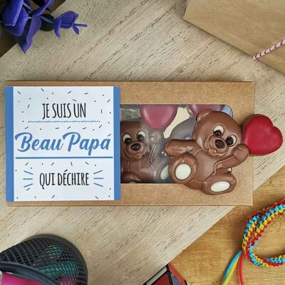 Oursons au chocolat au lait x3 "Je suis un Beau Papa qui déchire"  - cadeau beau père