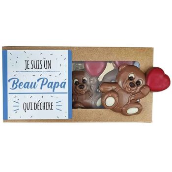 Oursons au chocolat au lait x3 "Je suis un Beau Papa qui déchire"  - cadeau beau père 3