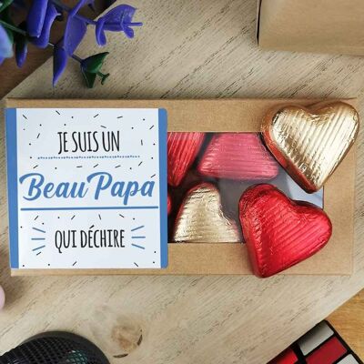 Cuori pralinati di cioccolato al latte e cioccolato fondente x8 "Sono un bellissimo papà che spacca" - regalo del suocero