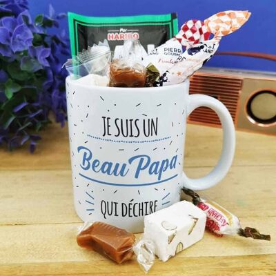 Mug bonbon années 60  "Je suis un Beau Papa qui déchire"  - cadeau beau père