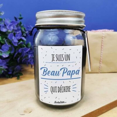 Bougie Jar noir "Je suis un Beau Papa qui déchire" de la collection "Qui déchire"   - cadeau beau père