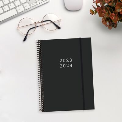 Agenda semainier 16 mois 2023 - 2024 noir