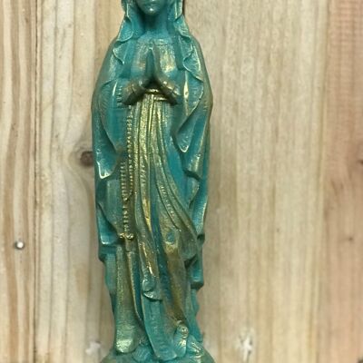 Madonna (Jungfrau Maria) aus Wachs, smaragdgrün, perlmuttgold