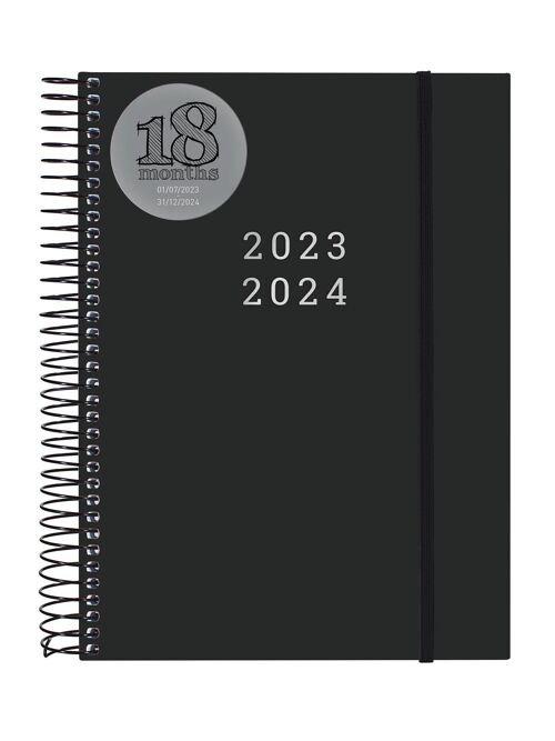 Finocam - Agenda Espiral 18 mois 2023 2024 2 jours par page Juillet 2023 - Décembre 2024 (18 mois) Noir International