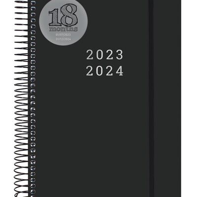 Finocam - Agenda Espiral 18 mois 2023 2024 2 jours par page Juillet 2023 - Décembre 2024 (18 mois) Noir International