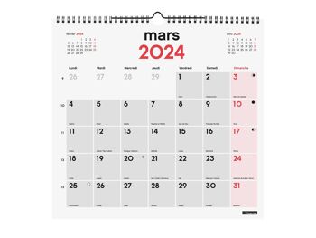 Finocam – Calendrier Neutre Mural pour Noter 2024 Janvier 2024 - Décembre 2024 (12 mois) Français 1