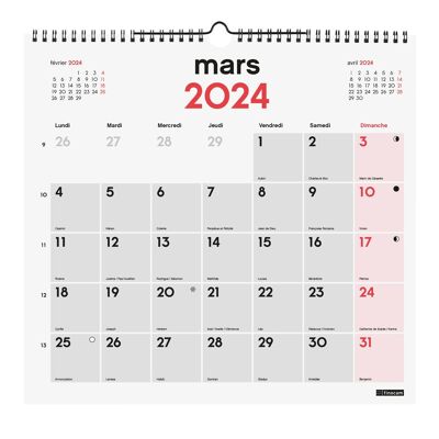 Finocam – Calendrier Neutre Mural pour Noter 2024 Janvier 2024 - Décembre 2024 (12 mois) Français