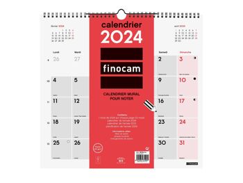 Finocam – Calendrier Neutre Mural pour Noter 2024 Janvier 2024 - Décembre 2024 (12 mois) Français 2