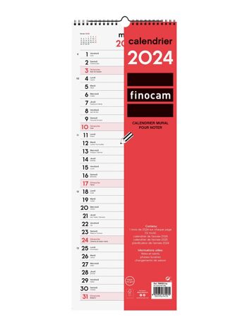 Finocam – Calendrier Neutre Mural pour Noter 2024 Janvier 2024 - Décembre 2024 (12 mois) Français 10