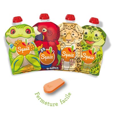 Lot de 4 gourdes à compote réutilisables - SQUIZ AMAZONIE 130 ml