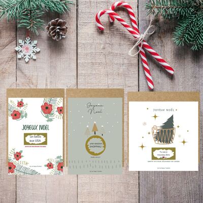 Set de 24 tarjetas rasca y gana NAVIDAD personalizables (8x3)