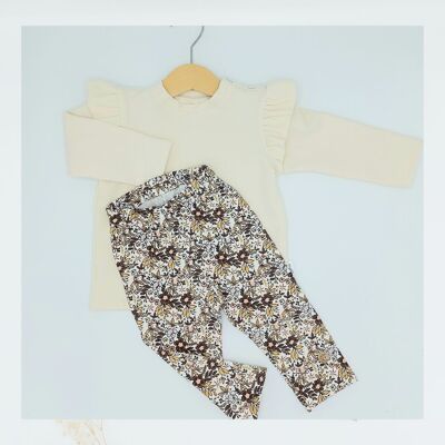 conjunto| camisa beige neutro & leggins flor crudo