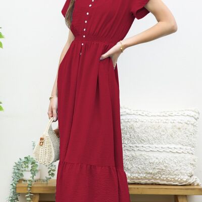 Vestido con dobladillo con volantes y manga tulipán-Rojo