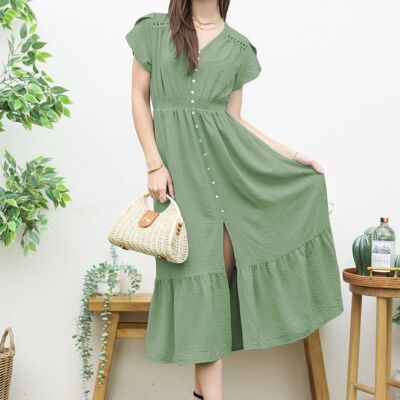 Kleid mit Tulpenärmeln und Rüschensaum – Grün