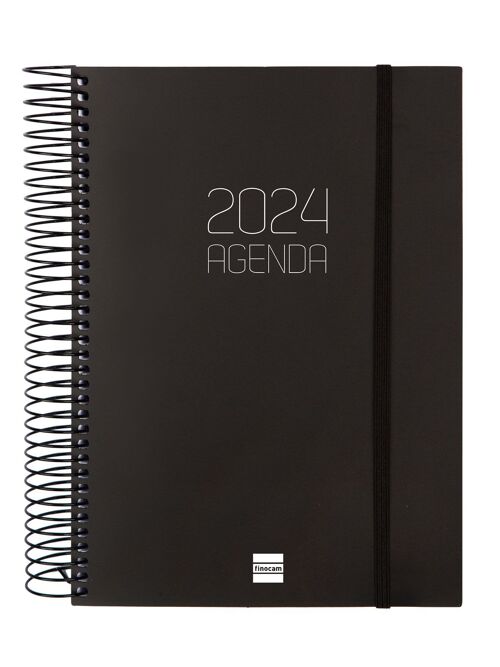 Finocam - Agenda Espiral Opaque 2024 1 Jour Page Janvier 2024 - Décembre 2024 (12 mois) Noir International