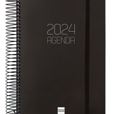 Finocam - Agenda Espiral Opaque 2024 1 Jour Page Janvier 2024 - Décembre 2024 (12 mois) Noir International